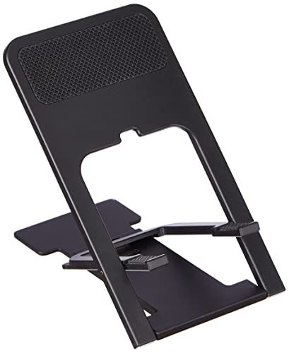 Amazon Brand – Solimo Cell Phone Stand Compatible With All 4-10 Inch Mobiles & Tablets, Adjustable Tabletop Holder For Desk (Black)