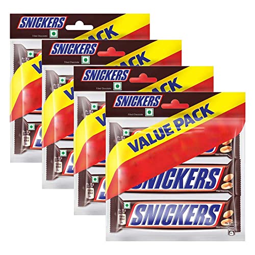 Snickers Peanut Filled Chocolate Value Pack | 3 Peanut Chocolate Bars | Loaded With Roasted Peanuts, Nougat & Caramel Delight | Imported Chocolate | 135 G | Pack Of 4