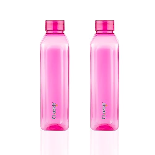 Clazkit Venice Plastic Water Bottle Pack Of 2, Cherry Red -1 Litre