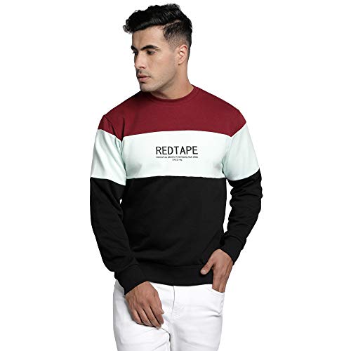 Red Tape Men’S Black Color Block Sweatshirt_Rws0051_Black_L