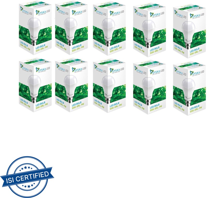 Syska 9 W Standard B22 Led Bulb(White, Pack Of 10)