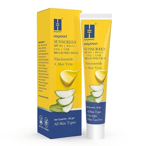 Hajamat Sunscreen Spf 50 Pa+++ For Face & Body | Broad Spectrum – Uva, Uvb & Blue Light Protection | Ultra Light, No White Cast, Water & Sweat Resistant | Women & Men | All Skin Types (20 Gm)