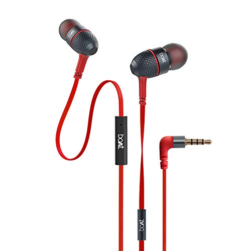Boat Bassheads 228 In-Ear Wired Earphones With Super Extra Bass, Metallic Finish, Tangle-Free Cable And Gold Plated Angled Jack(Red)