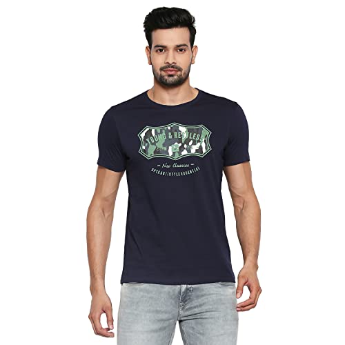 Spykar Men’S Printed Slim Fit T-Shirts (Ecmkt-02Bj-021_Navy S)