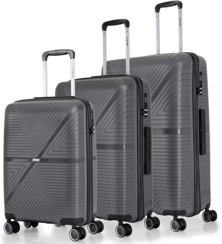 Stony Brook By Nasher Miles Axis Hard-Sided Polypropylene Luggage Set Of 3 Dark Grey Trolley Bag(55,65&75Cm) Cabin & Check-In Set – 28 Inch