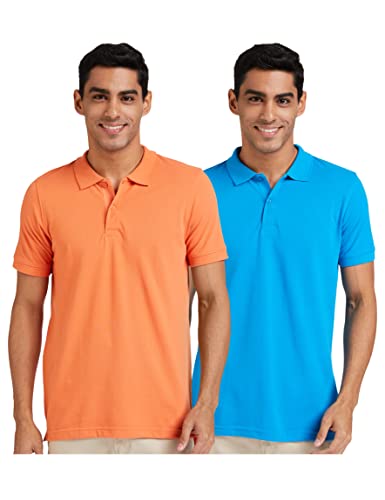 Amazon Brand – Symbol Men’S Plain Regular Polo Shirt (Syplpc-Po2_Dresden Blue & Melon M)