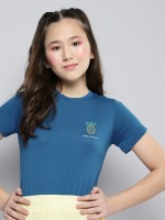M&H Juniors Girls Solid Polyester T Shirt(Blue, Pack of 1)