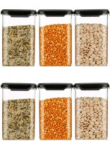 NANCY VILLA Plastic Grocery Container – 1200 ml(Pack of 6, Black)