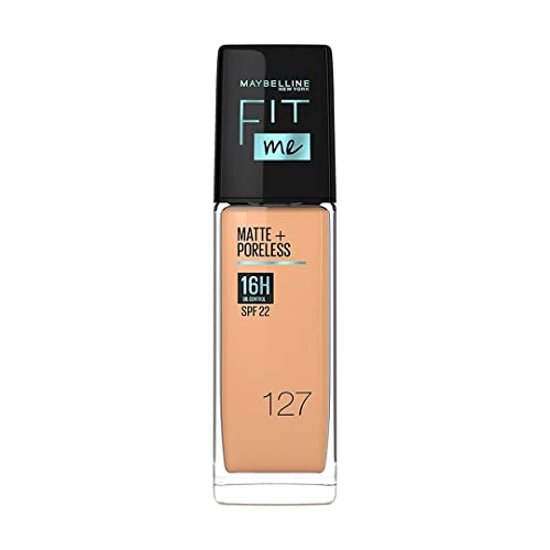 Maybelline New York Fit Me Matte + Poreless Liquid Foundation, 127 Golden Honey | Matte Foundation |16 Hr Oil Control Foundation | Foundation With Spf 22, 30 Ml