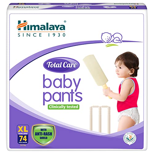 Himalaya Total Care Baby Pants Diapers, X-Large (Xl), 74 Count, (12 – 17 Kg), With Anti-Rash Shield, Indian Aloe Vera And Yashad Bhasma, Silky Soft Inner Layer