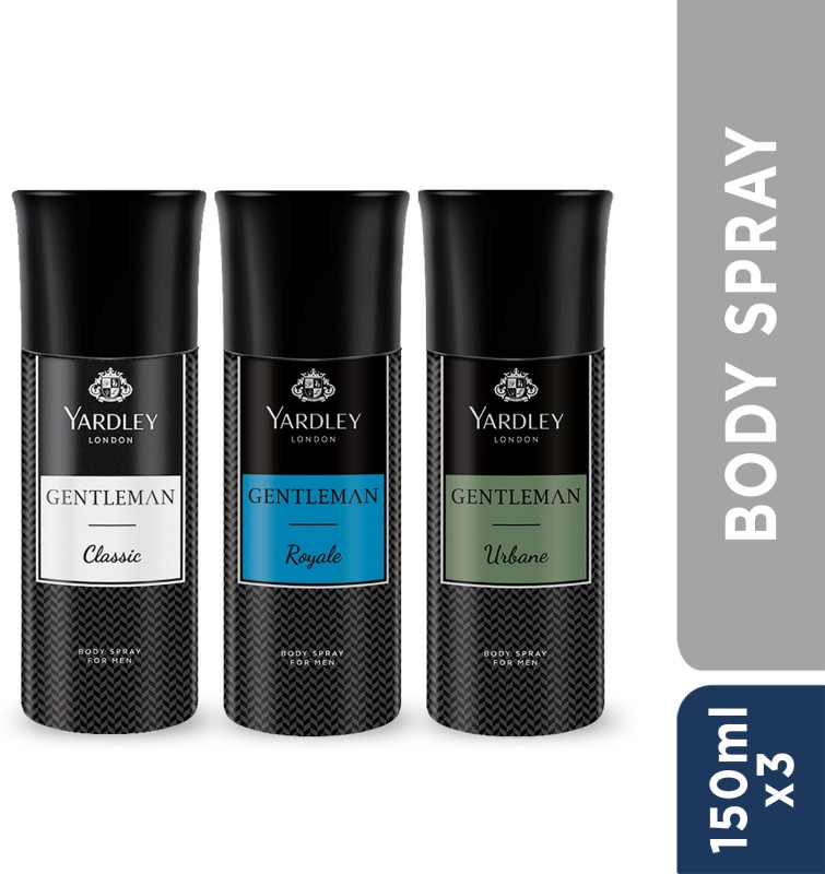 Yardley London Gentleman Classic,Gentleman Urbane,Gentleman Royale Deodorant Spray – For Men(450 Ml, Pack Of 3)