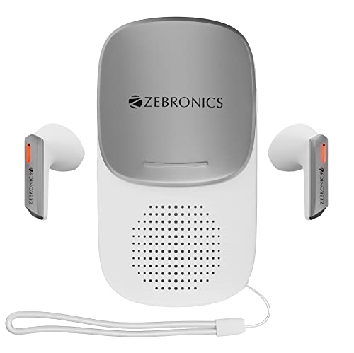 Zebronics Sound Bomb X1 3-In-1 Wireless Bluetooth V5.0 In Ear Earbuds + Speaker Combo With 30 Hour Backup, Built-In Led Torch,Call Function,Voice Assistant,Type C & Splash Proof Portable Design(White)