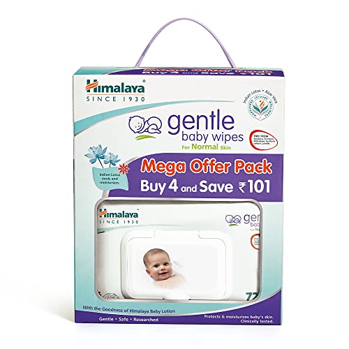 Himalaya Gentle Baby Wipes With Indian Lotus & Aloe Vera, 72 Wipes (Pack Of 4) | Plant Based Fabric | 100% Biodegradable | Skin Friendly Ph | Clinically Tested