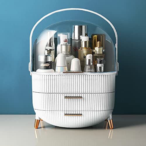 Aloxe Cute Makeup Cosmetic Organizer Box With Drawer Storage | Plastic Storage Organizer Box For Women(White)