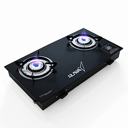 Ruwa 2 Burner Glass Top, Manual Gas Stove-Isi Certified, Multicolour