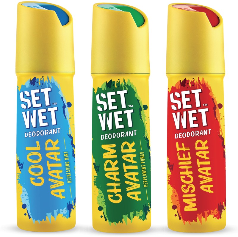 Set Wet Cool, Charm And Mischief Avatar Deodorant Spray – For Men(450 Ml, Pack Of 3)