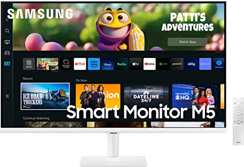Samsung 27-Inch(68.58Cm) Lcd M5 Fhd Smart Monitor, Mouse & Keyboard Control, Smart Tv Apps, Iot Hub, Office 365, Apple Airplay, Dex, Speakers, Remote, Bluetooth (Ls27Cm501Ewxxl, White)