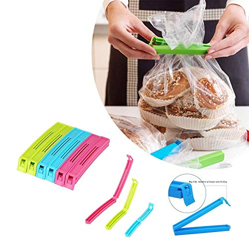 E-Cosmos 18 Pcs – 3 Different Size Plastic Food Snack Bag Pouch Clip Sealer Large, Medium, Small Plastic Snack Seal Sealing Bag Clips Vacuum Sealer (Set Of 18, Multi-Color), Mix Size