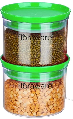 Floraware Food Safe Multiuse Stackable Airtight Grocery Container 600Ml, Pack Of 2, Bpa Free, Green