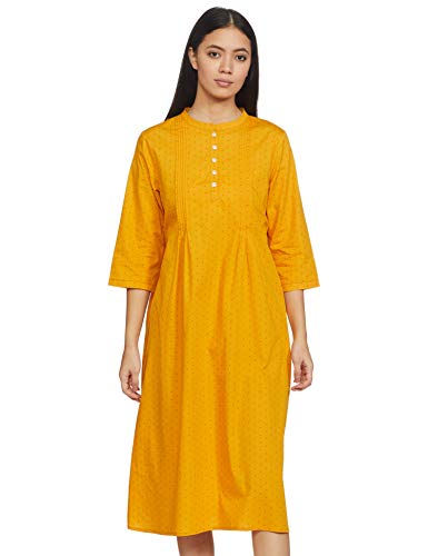 Amazon Brand – Symbol Women’S Cotton Printed Midi Nightgown Relaxed Night Gown (Pag804_Yellow_Xs