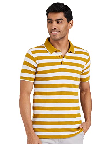 Amazon Brand – Symbol Men’S Striped Regular Polo Shirt (Aw17Mpcsp11_Mineral Yellow And White S)