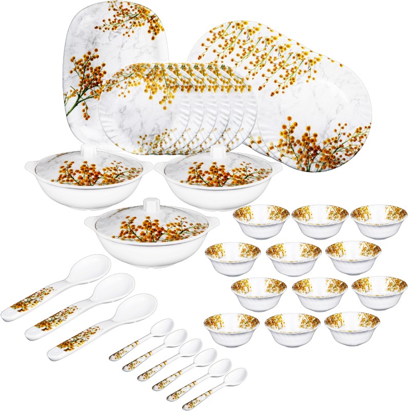 Hamlay Pack Of 40 Melamin Mustard Blossom Dinner Set(Orange, White)
