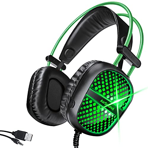 Airsound Alpha-7 Stereo Gaming Headset For Noise Cancelling Over-Ear Headphones With Mic, Neon Led, Bass Surround, Soft Memory Earmuffs For All Laptop