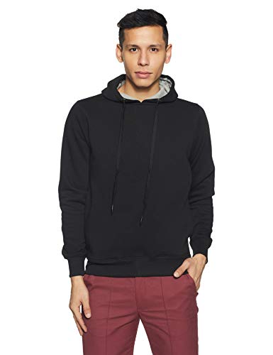 Qube By Fort Collins Men’S Cotton Hooded Neck Sweatshirt(929245 Smu_Black_M_Black_M)