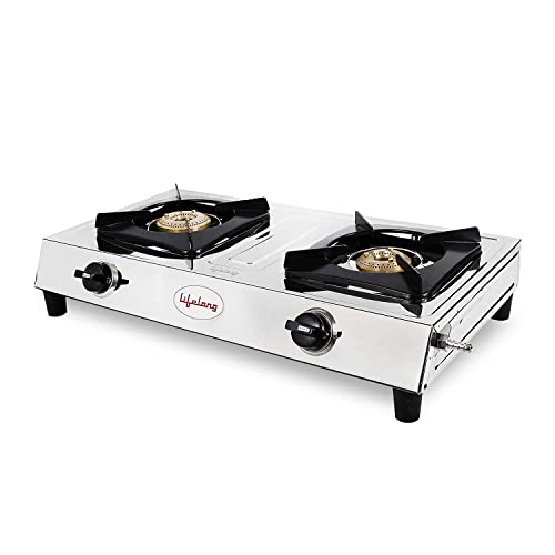Lifelong Llgs990 Stainless Steel High Efficiency 2 Burner Gas Stove, Isi Certified, Manual Ignition, For Lpg Use Only, Silver (1 Year Door-Step Warranty)