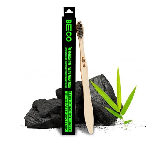 Beco Compostable Bamboo Toothbrush With Ultra-Soft Charcoal Activated Bristles, 100% Natural & Eco-Friendly (Pack Of 1)