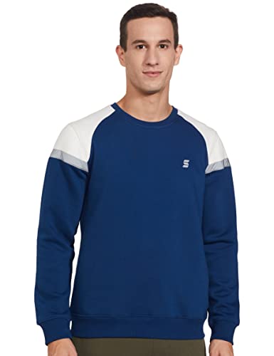 Amazon Brand – Symactive Men’S Cotton Poly Brushed Fleece/Bio-Wash 300 Gsm Crew Neck Sweatshirt (818Za-Aw21-Sym-Swt-07-Posseidon Blue-L_Posseidon Blue_L)
