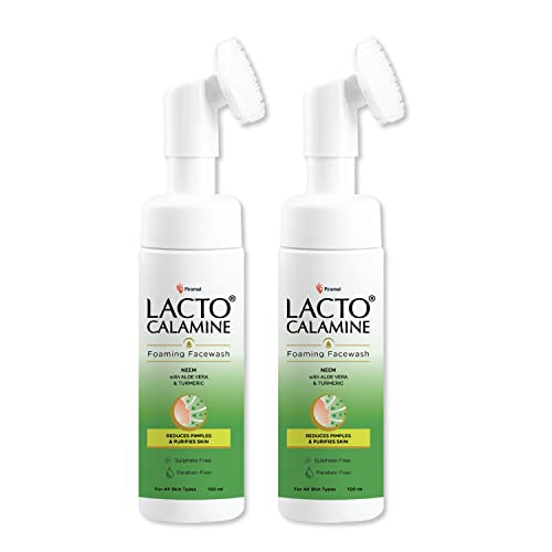Lacto Calamine Neem Aloe Turmeric Foaming Face Wash| Reduces Pimples| Purifies Skin| With Built-In Foaming Brush|Sulphate Free Face Wash|Paraben Free| 150 Ml X Pack Of 2