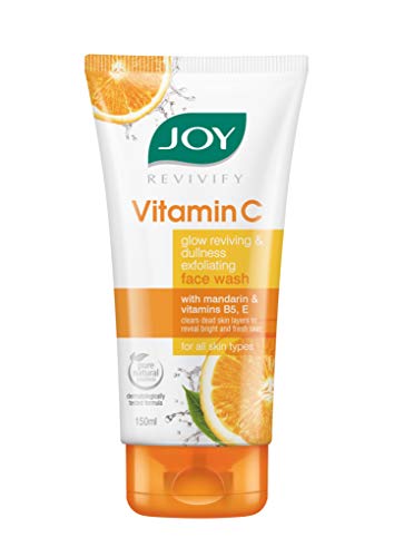 Joy Revivify Vitamin C Face Wash | Glow Reviving And Dullness Exfoliating | Brightening Face Wash With Mandarin, Vitamin B5, E – Parabens Free – For All Skin Types – 150 Ml
