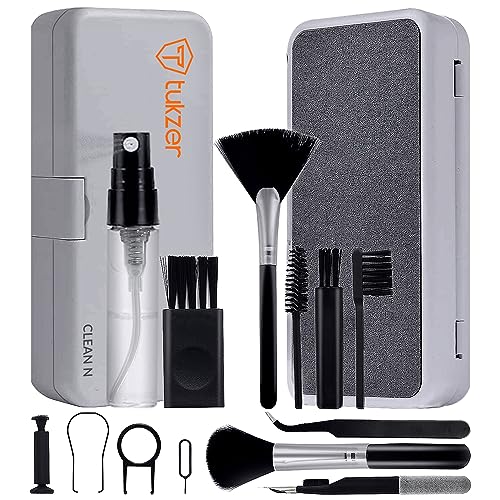 Tukzer Multi-Functional 18-In-1 Smart Cleaning Kit Tool Set| Cleaning Pen, Spray, Super Fiber Cloth, Brush, Key Puller For Earbuds, Camera, Mobile, Tablet, Laptop, Keyboard, Electronic Gadgets (White)
