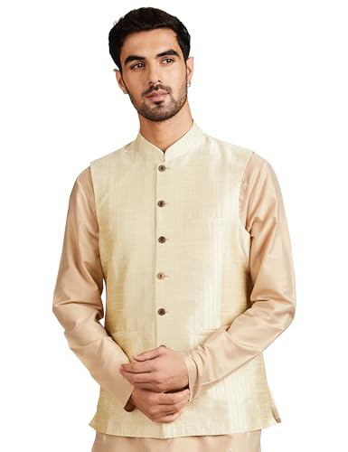 Amazon Brand – Symbol Men’S Nehru Jacket With Band Collar & Button Closure (Sy-A22-Mna-Jtk-06_Beige_M)