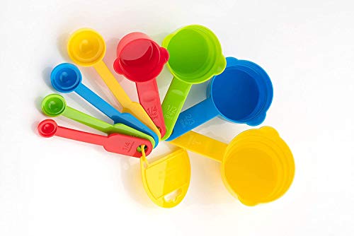 Clazkit Plastic Measuring Cups And Spoons For Kitchen Cake Baking And Cooking Teaspoon Tablespoon Spoon Accessories Tools Set Multicoloured, 8 Pcs