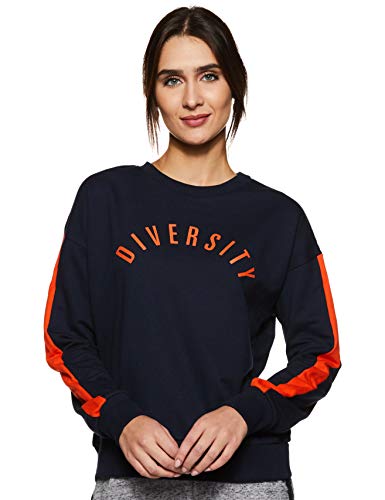 Amazon Brand – Symbol Women’S Cotton Blend Round Neck Sweatshirt (Aw18Wnssw34B_Iris Navy_S)