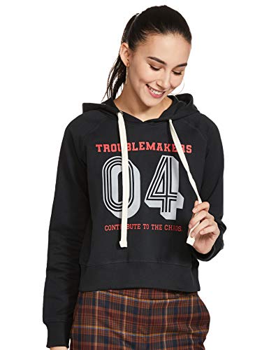 Amazon Brand – Symbol Women’S Cotton Hooded Neck Sweatshirts (Sym Aw20Sw-Vr11_Black_Medium_Black3_M)