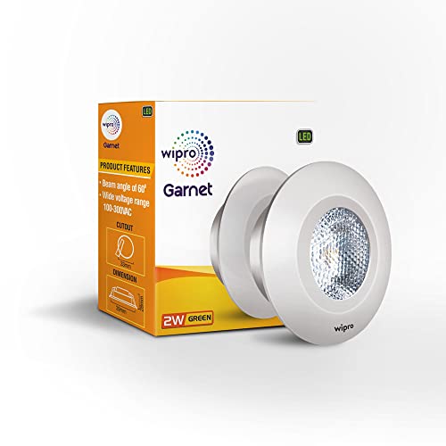 Wipro Garnet 2W Led Integrated Spotlight | Green | Compact Design For Cabinets & Wardrobes | Pack Of 6
