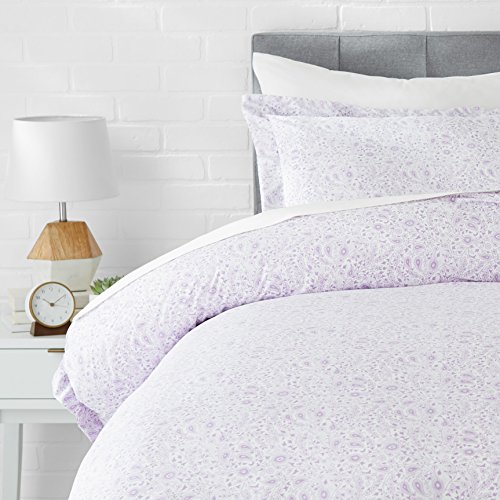Amazon Basics Microfiber 2-Piece Duvet Cover Set – Single (66X90-Inch), Lavender Paisley – With Pillow Cover