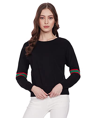 Miss Olive Women’S Cotton Round Neck Sweatshirt (Moaw18Swt01-19-62_Black_S)
