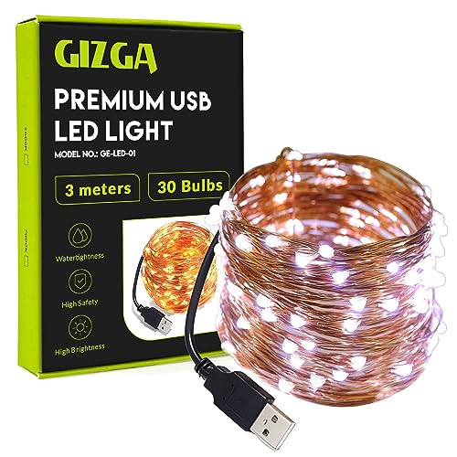 Gizga Essentials Copper Led Fairy String Lights With Usb, High Brightness, Low Power Consumption, Indoor Outdoor Decoration, Diwali Light, Christmas Decor, Party Light, 3 Meter, Warm White, Pack Of 1