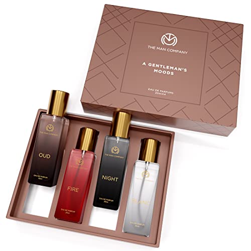 The Man Company Specially Curated Perfume Gift Set For Men 4*20Ml – A Gentleman’S Moods | Premium Long-Lasting Fragrance | Luxury Eau De Parfum | Night For Date | Blanc For Office | Fire For Party | Oud For Outing
