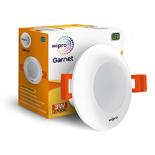 Wipro Garnet 3W Led Mini Downlight | Warm White (2700K) | Compact Design With 120° Beam Angle | Recessed Down Light For False Ceiling | Cutout – 2.3 Inch | Pack Of 1