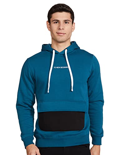 Amazon Brand – Inkast Men’S Cottonblend Hooded Neck Sweatshirts (Aw21Inksw04_Fog Teal1_S_Fog Teal1_S)