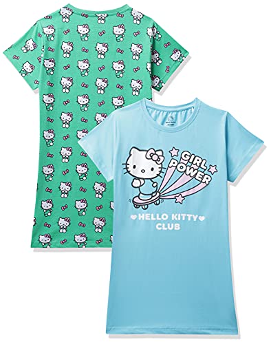 Joshua Tree Girl’S Cotton Knee-Long Dress (Hk004-14_Sky Blue Green Aop_12-13 Y)