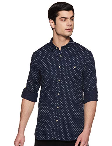 Amazon Brand – House & Shields Men’S Printed Regular Fit Full Sleeve Cotton Casual Shirt (Ss20-Hssh-02_Anchor_Navy_M)