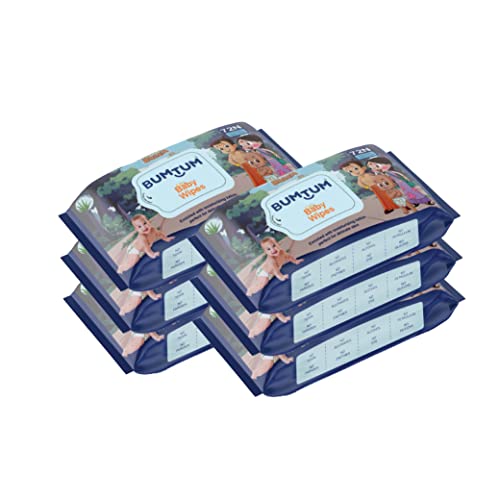 Bumtum Baby Chota Bheem Gentle Soft Moisturizing Wet Wipes | Aloe Vera & Chamomile Extracts | Paraben & Sulfate Free (Pack Of 6, 72 Pcs. Per Pack)