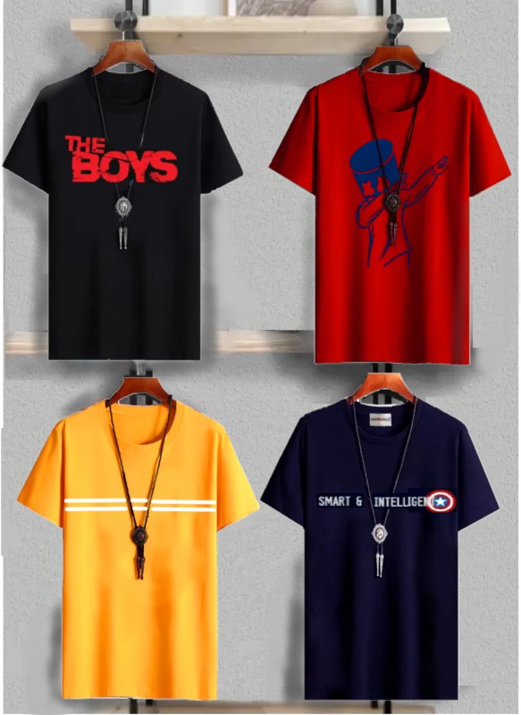Ftc Fashions Boys Graphic Print Cotton Blend T Shirt(Multicolor, Pack Of 4)