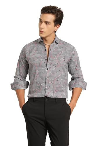 Lymio Casual Shirt For Men|| Shirt For Men|| Men Stylish Shirt || Men Printed Shirt || Men Long Slevee Shirt (D-14-15) (M, Grey)